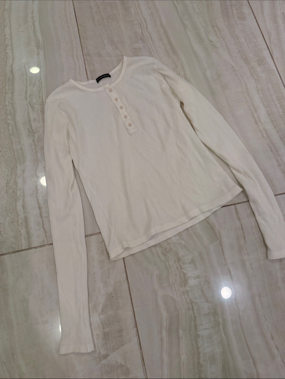 Brandy Melville Ivory Waffle Henley Top